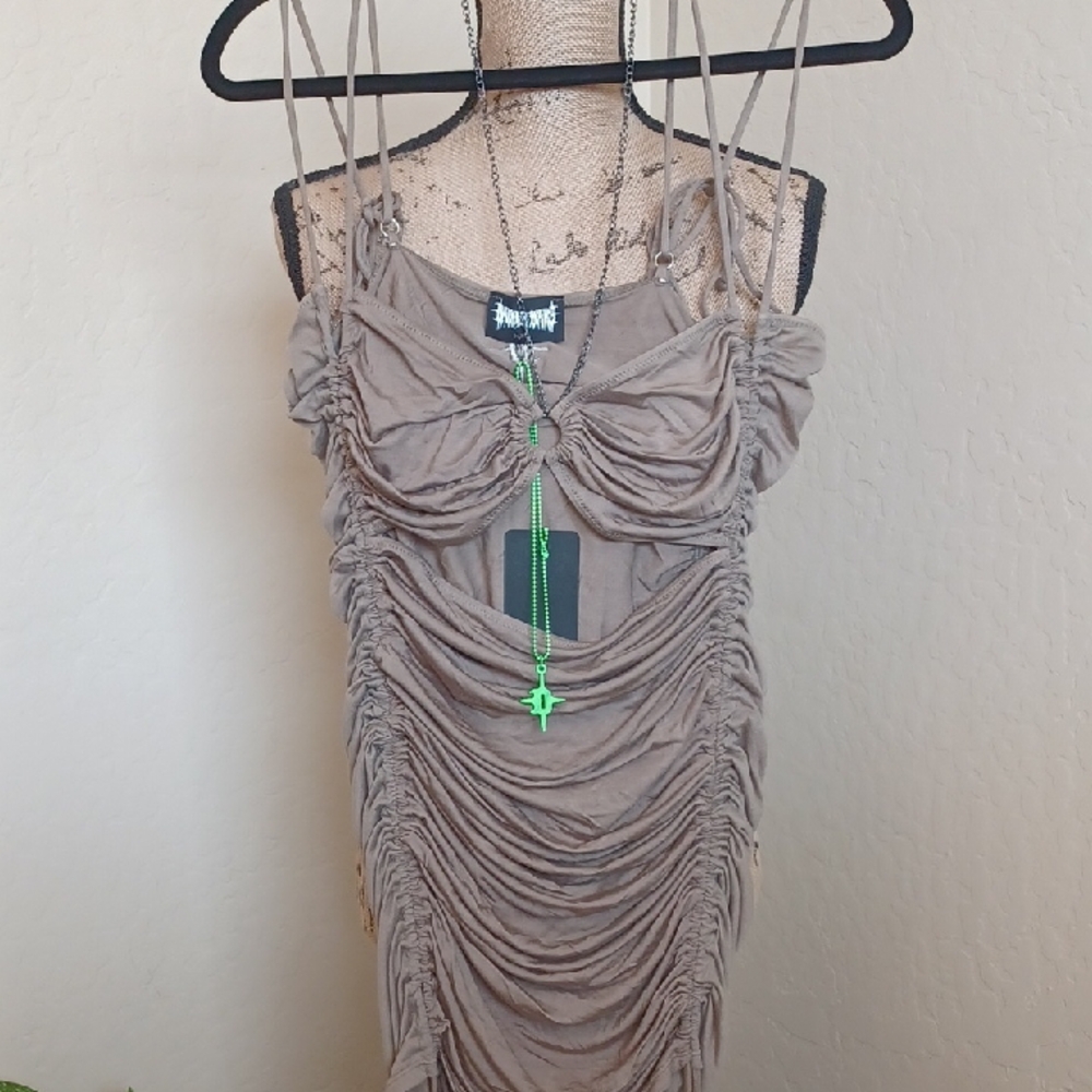 DOLLSKILL DARKER WAVES XXL CHAMBER RUCHED MINI DRESS CREAM COLOR